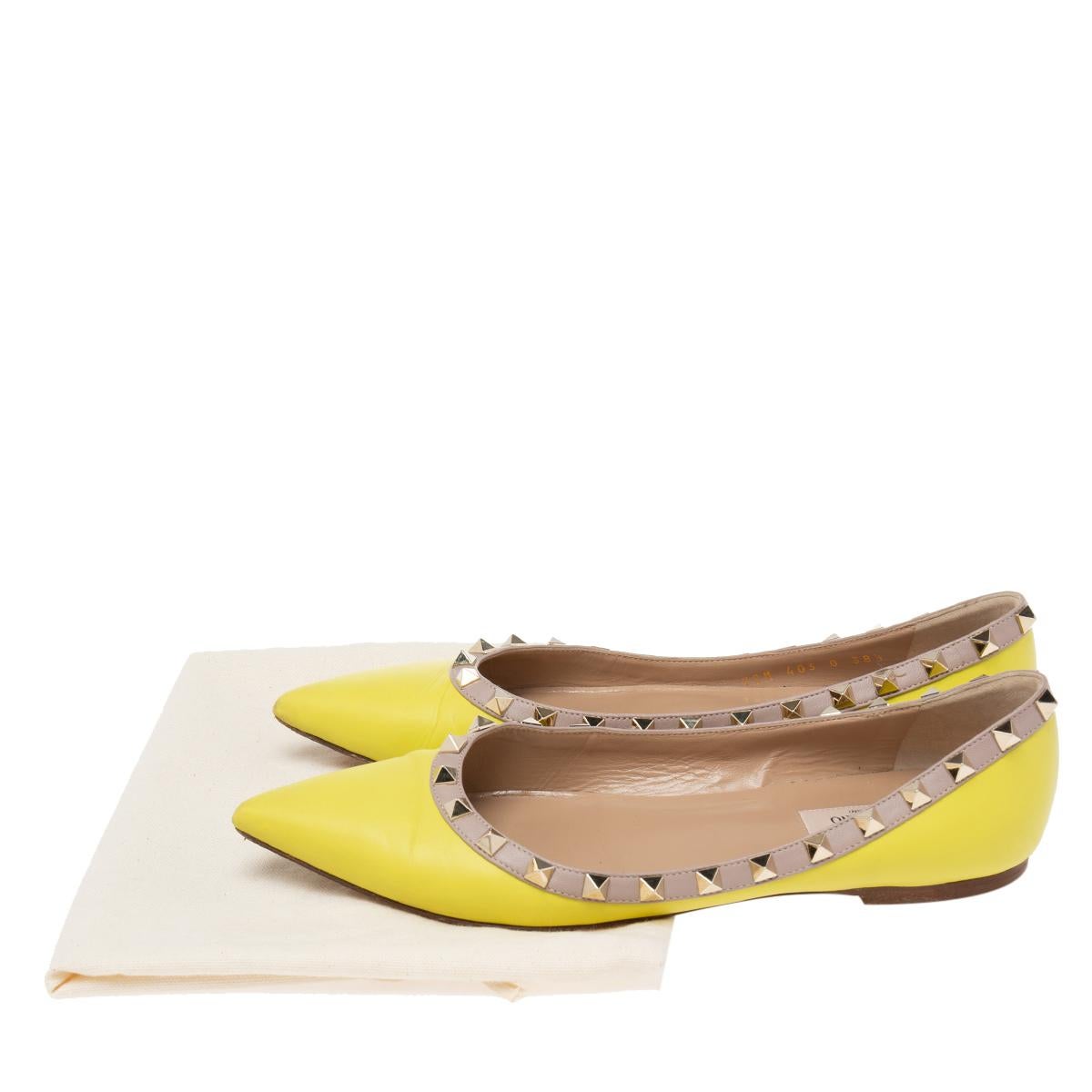 Valentino Lime Yellow Leather Rockstud Ballet Flats Size 38.5 4
