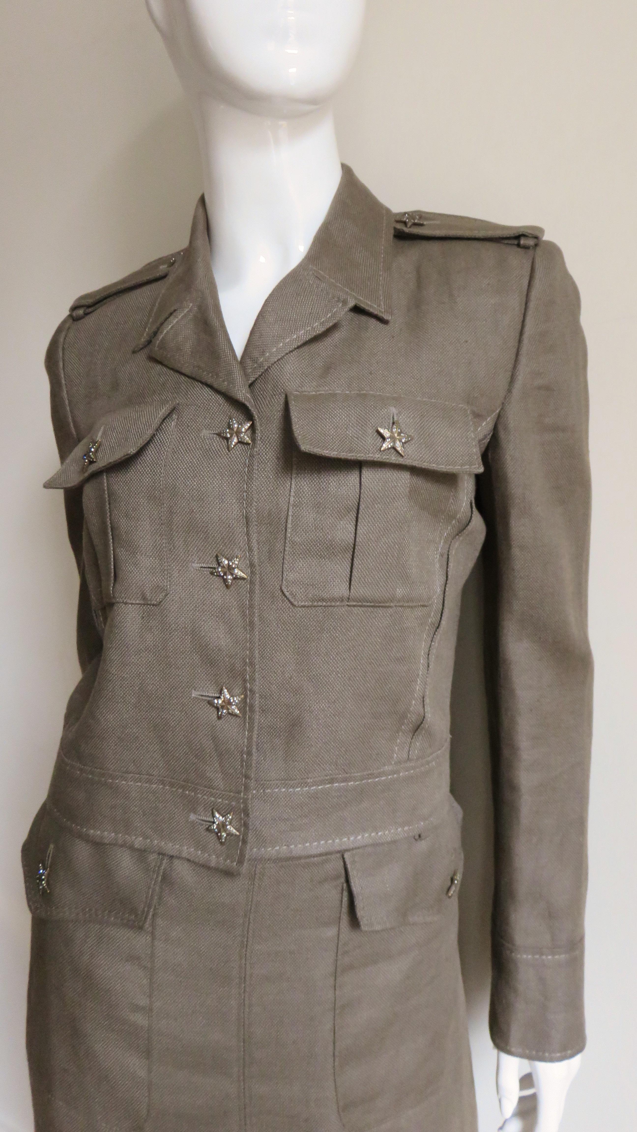 Gray Valentino Linen Jacket and Maxi Skirt 1990s For Sale
