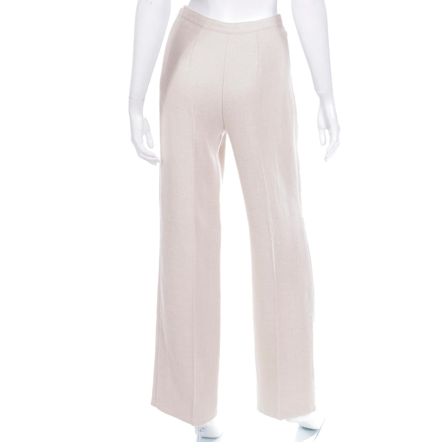 Valentino LInen Silk Wool Blend High Waisted Neutral Woven Trousers In Excellent Condition For Sale In Portland, OR