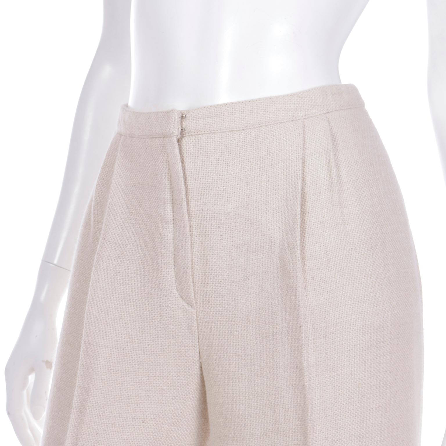 Valentino LInen Silk Wool Blend High Waisted Neutral Woven Trousers For Sale 1