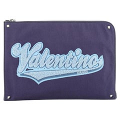 Valentino Logo Pouch Canvas With Applique Large