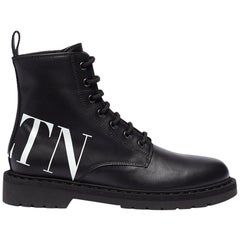 valentino logo shoes Valentino Logo-Print Leather Combat Boots