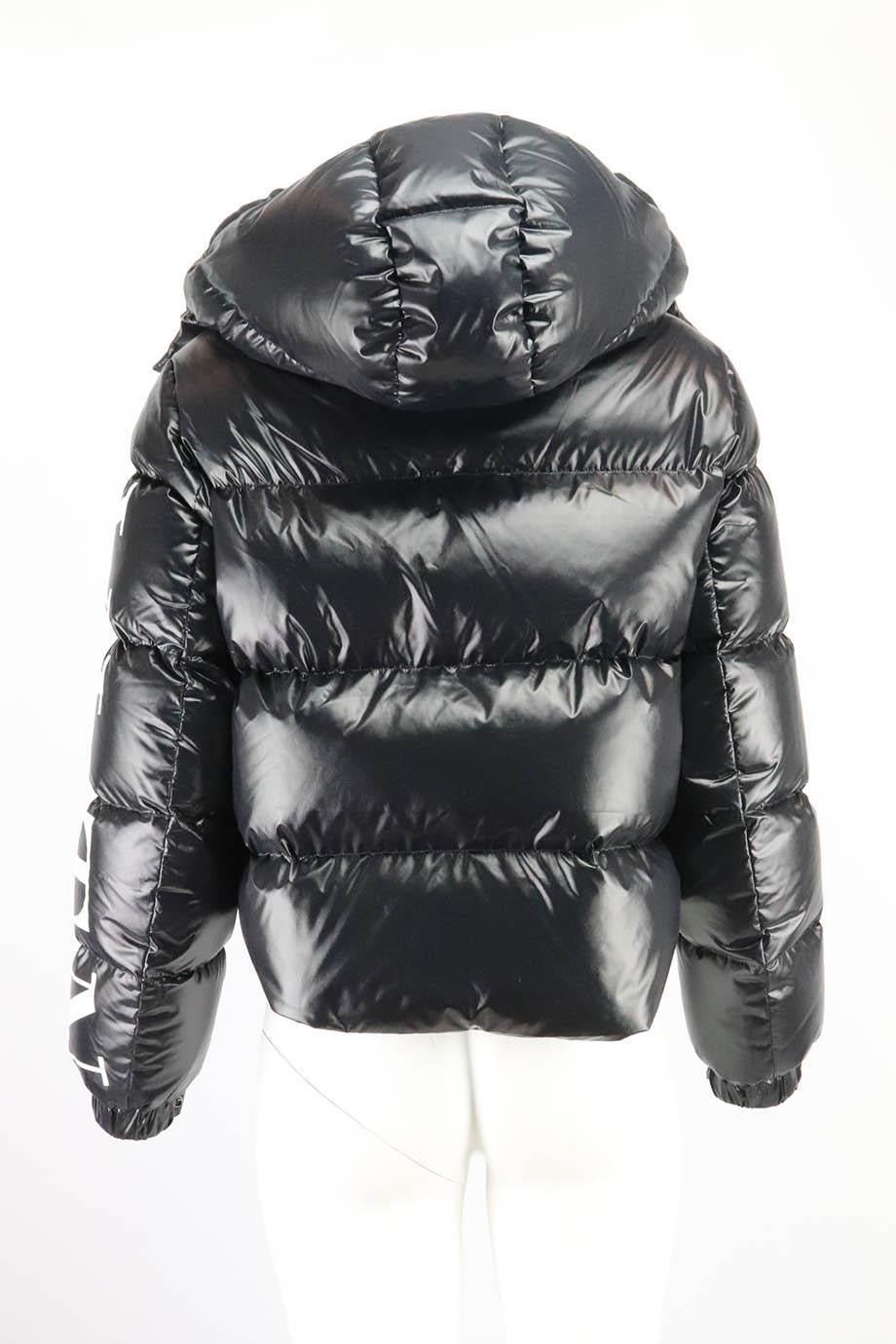 This jacket by Valentino is made from glossy shell that's quilted and filled with insulating down with logo print down the arm, the detachable, making it a smart choice for unpredictable weather. Black polyamide. Zip fastening at front. 100%