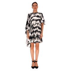 Valentino Logo Printed Silk Dress With Asymmetric Sleeves