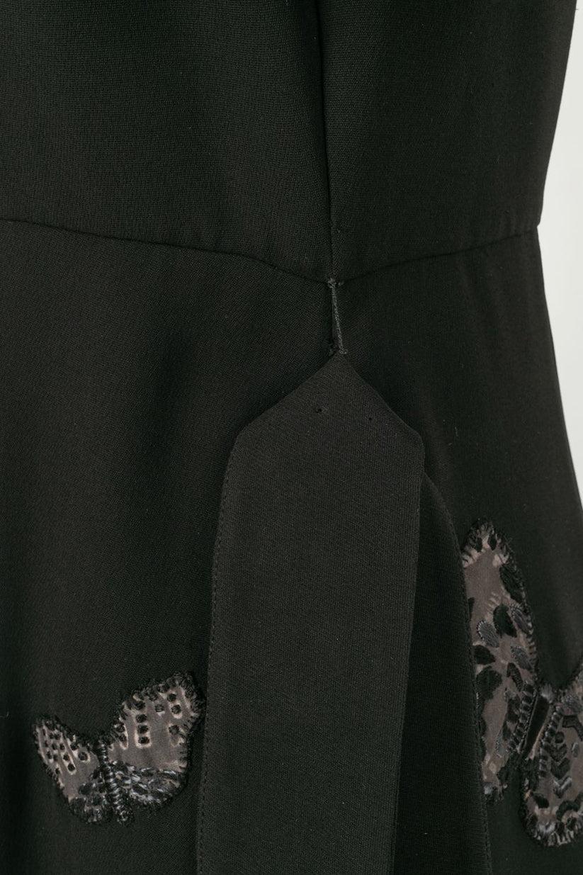 Valentino Long Black Dress Partly Openwork and Embroidered with Butterflies 2
