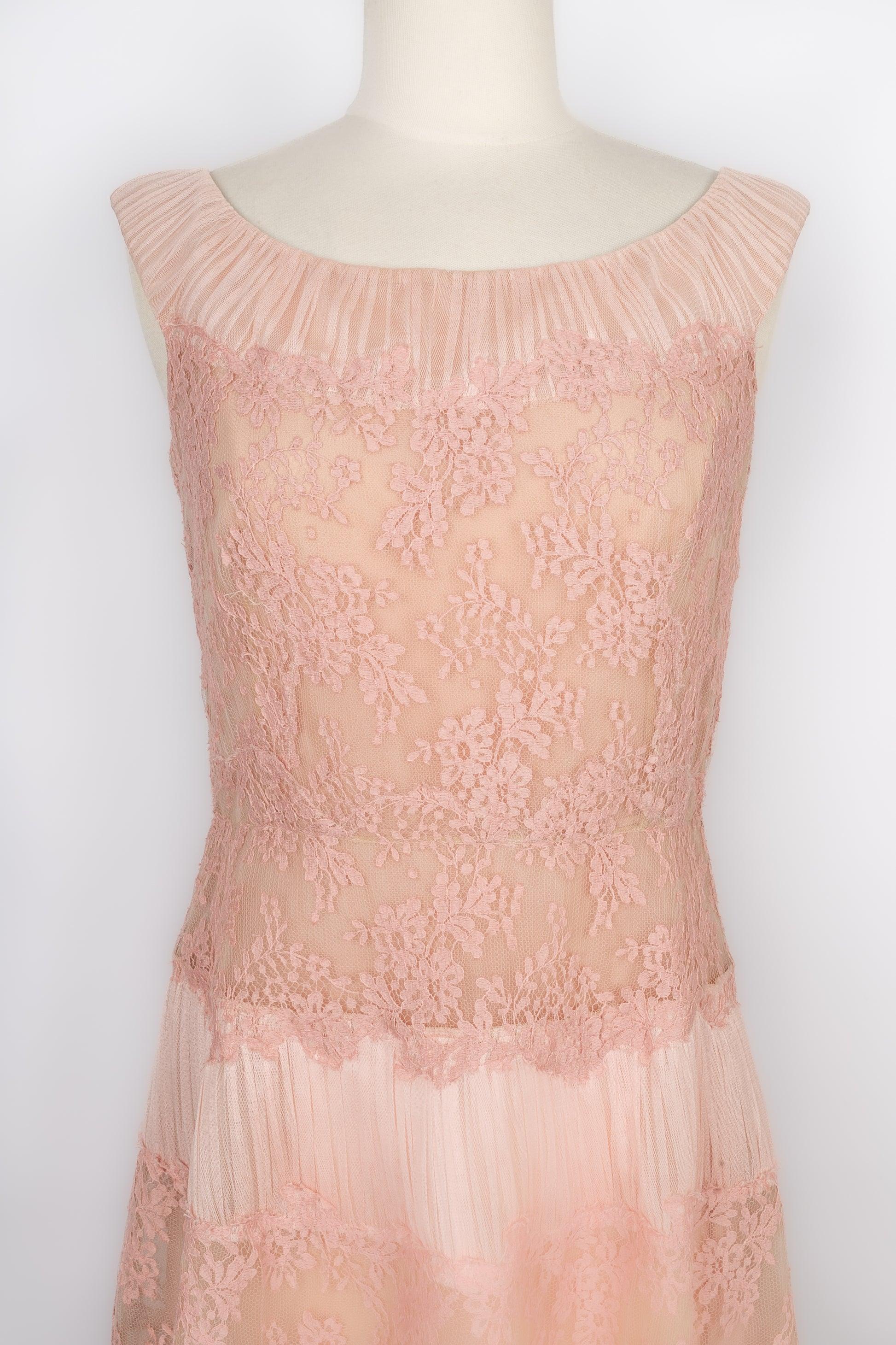 Valentino Long Pink Lace and Silk Dress For Sale 3