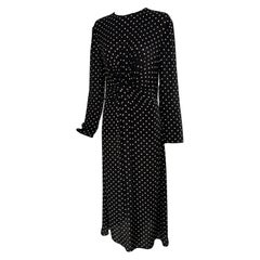 Valentino Long Sleeve Twist Front Black & White Polka Dot Silk Maxi Dress 44