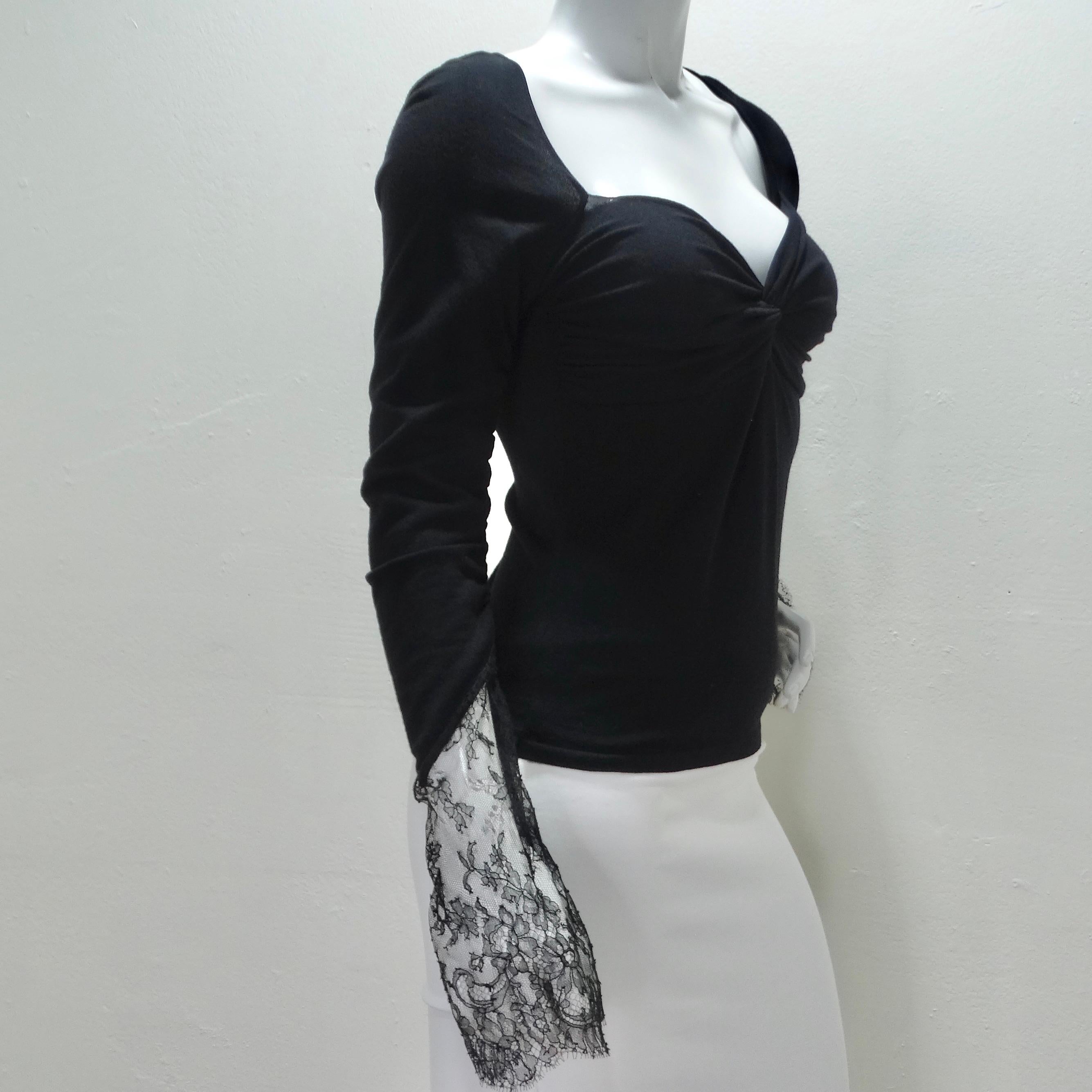 Black Valentino Long Sleeve Twist Motif Lace Blouse For Sale
