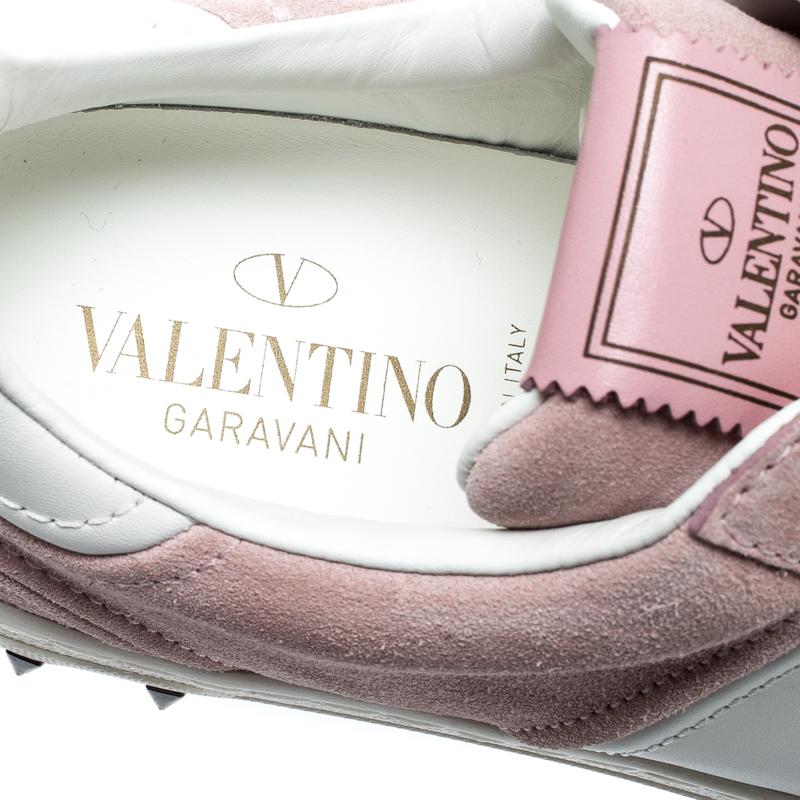 Valentino Loto/Bianco Suede and Leather Flycrew Lace Up Sneakers Size 37.5 In New Condition In Dubai, Al Qouz 2