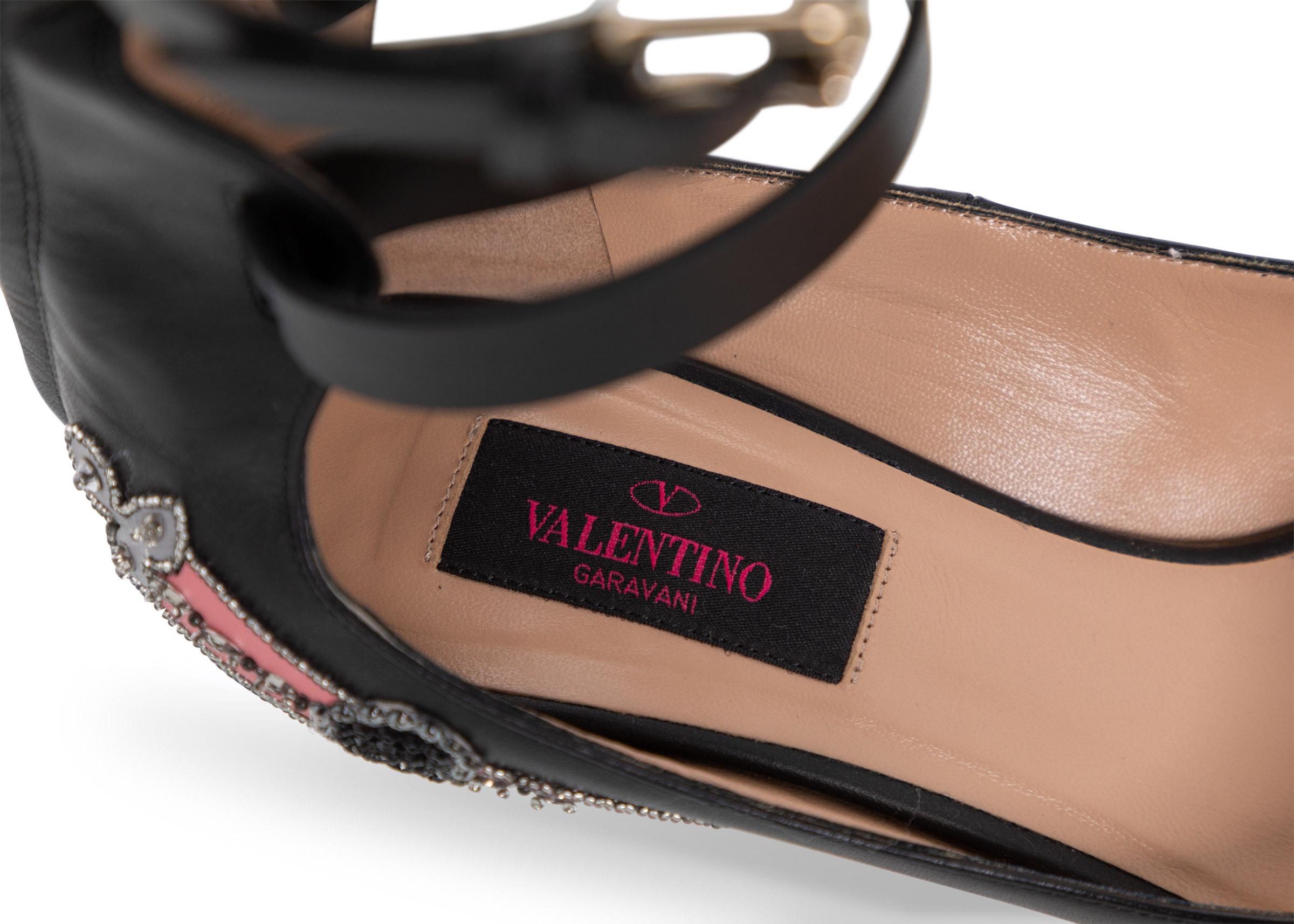 Valentino Love Blade Black Crystal embellished Ankle Strap Pumps Size 37  1