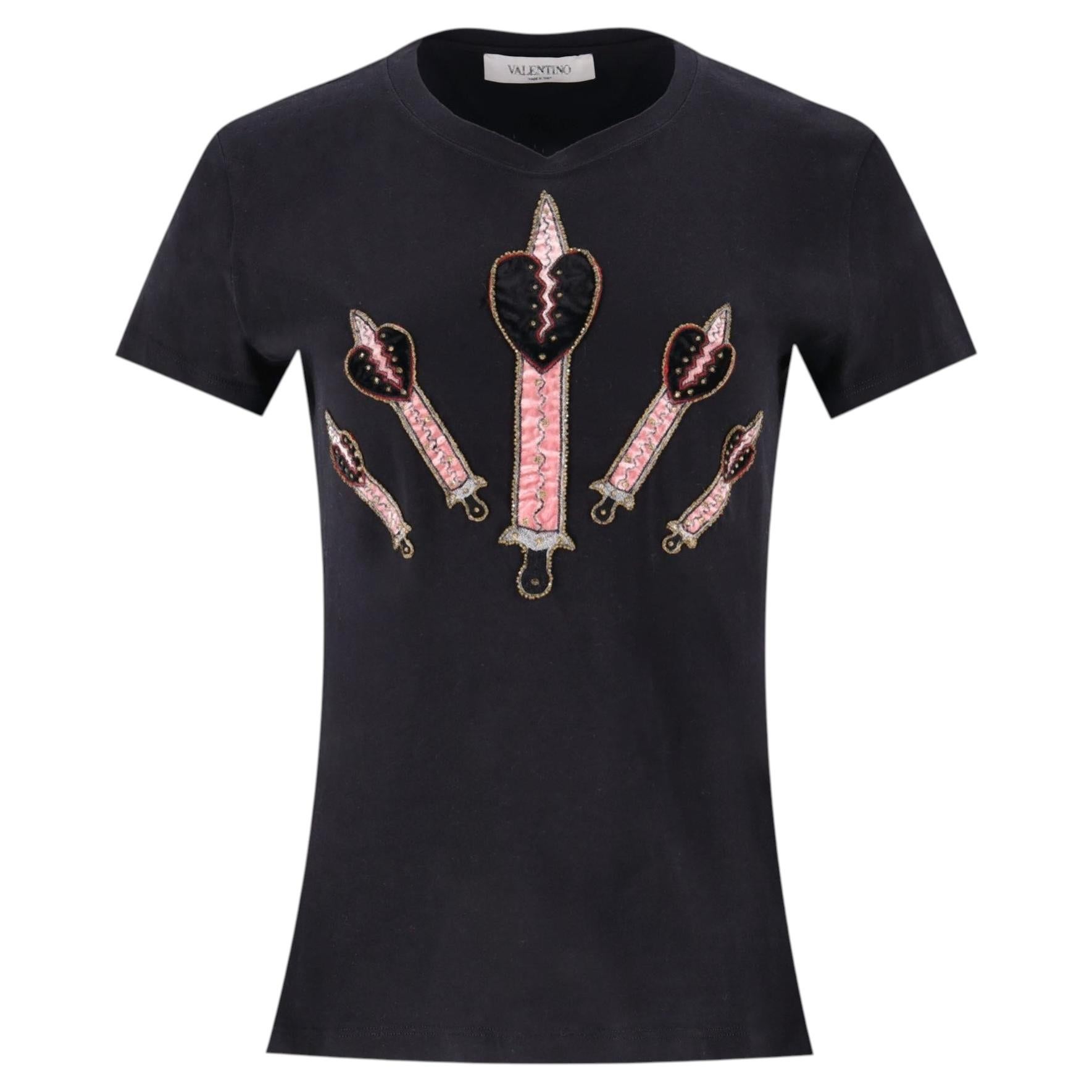 Valentino 'Love' Blade' T-Shirt mit Baumwollstickerei