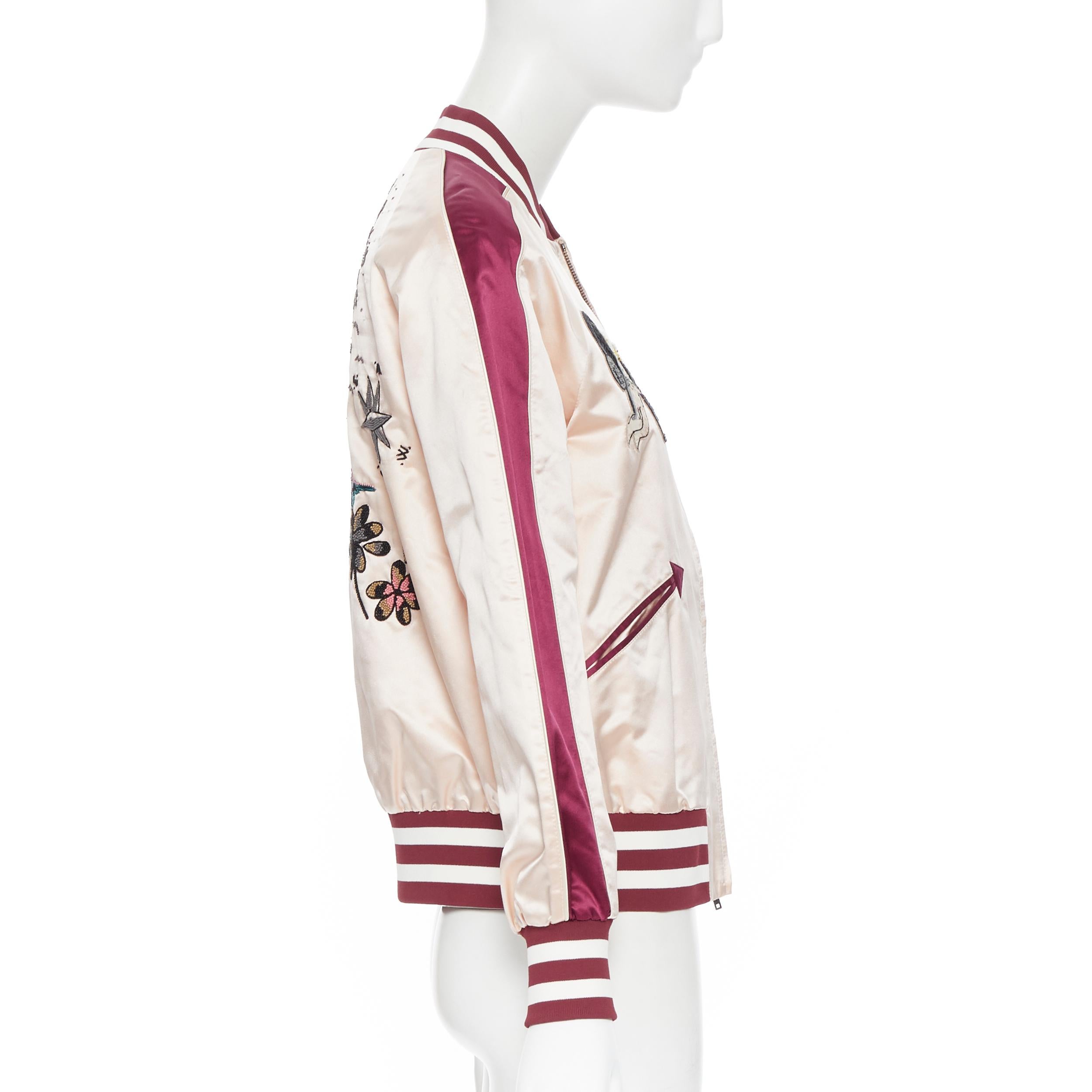 Donna VALENTINO Love Fault bomber in raso rosa bordeaux ricamato con perline IT36