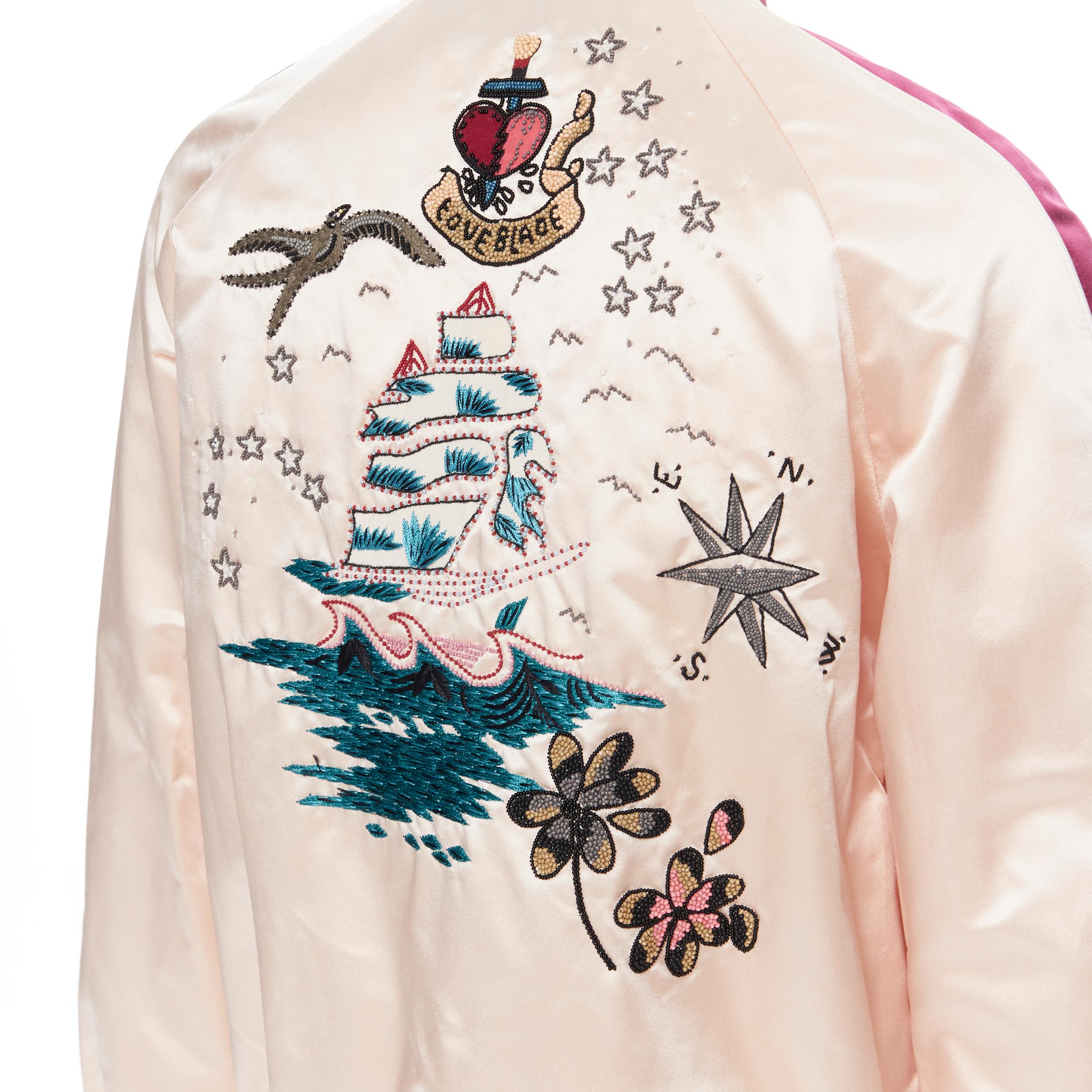 VALENTINO Love Fault bomber in raso rosa bordeaux ricamato con perline IT36 4