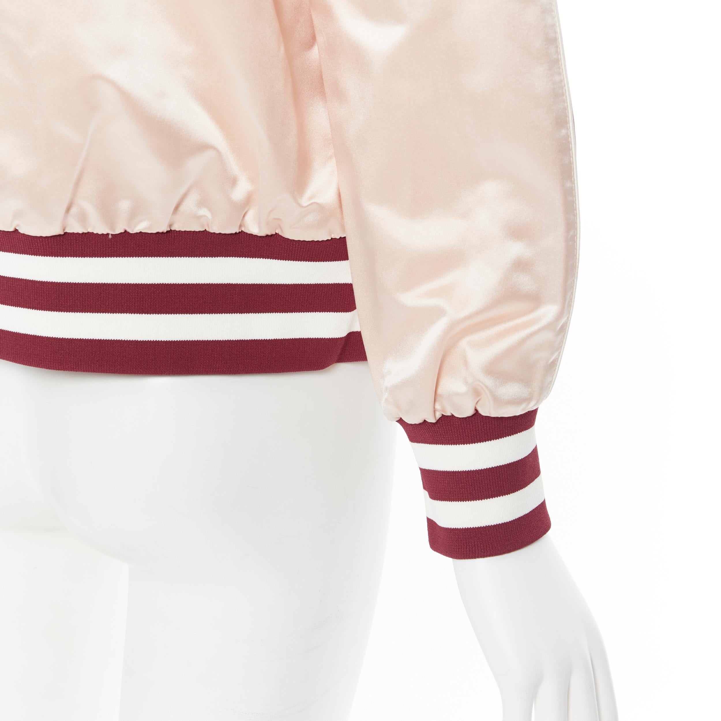 VALENTINO Love Fault bomber in raso rosa bordeaux ricamato con perline IT36 5