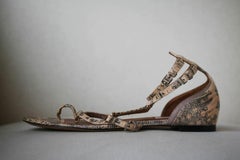 Valentino Love Latch Eyelet Embellished Lizard Sandals