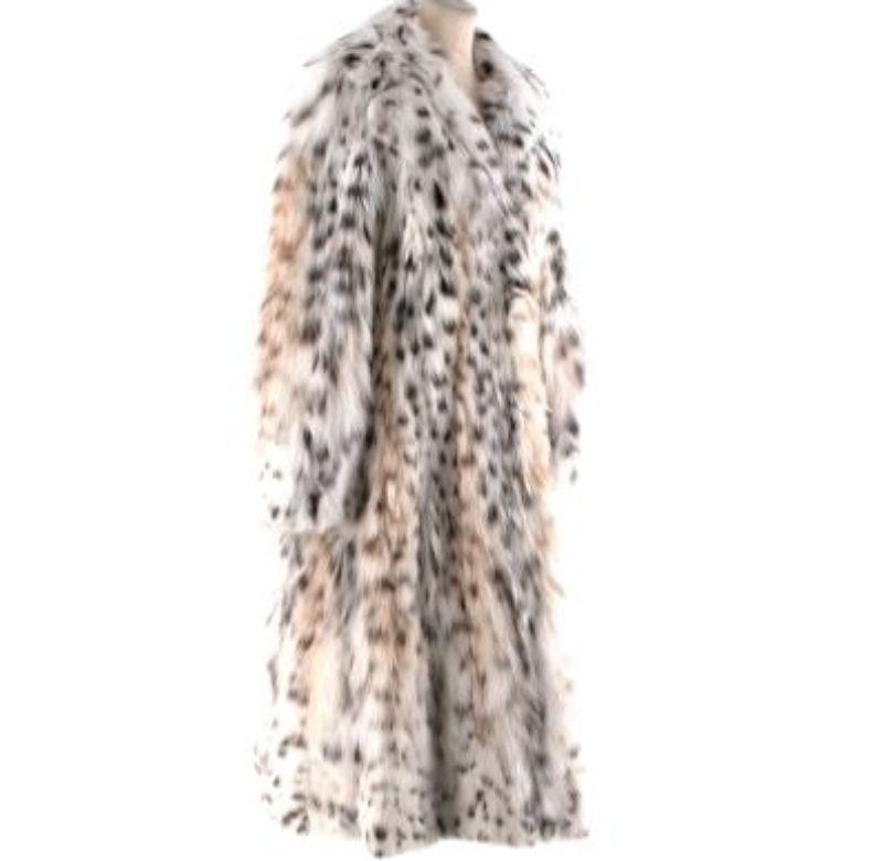 Grigio Cappotto lungo con risvolto a punta in pelliccia di Valentino Lynx - Taglia XS in vendita