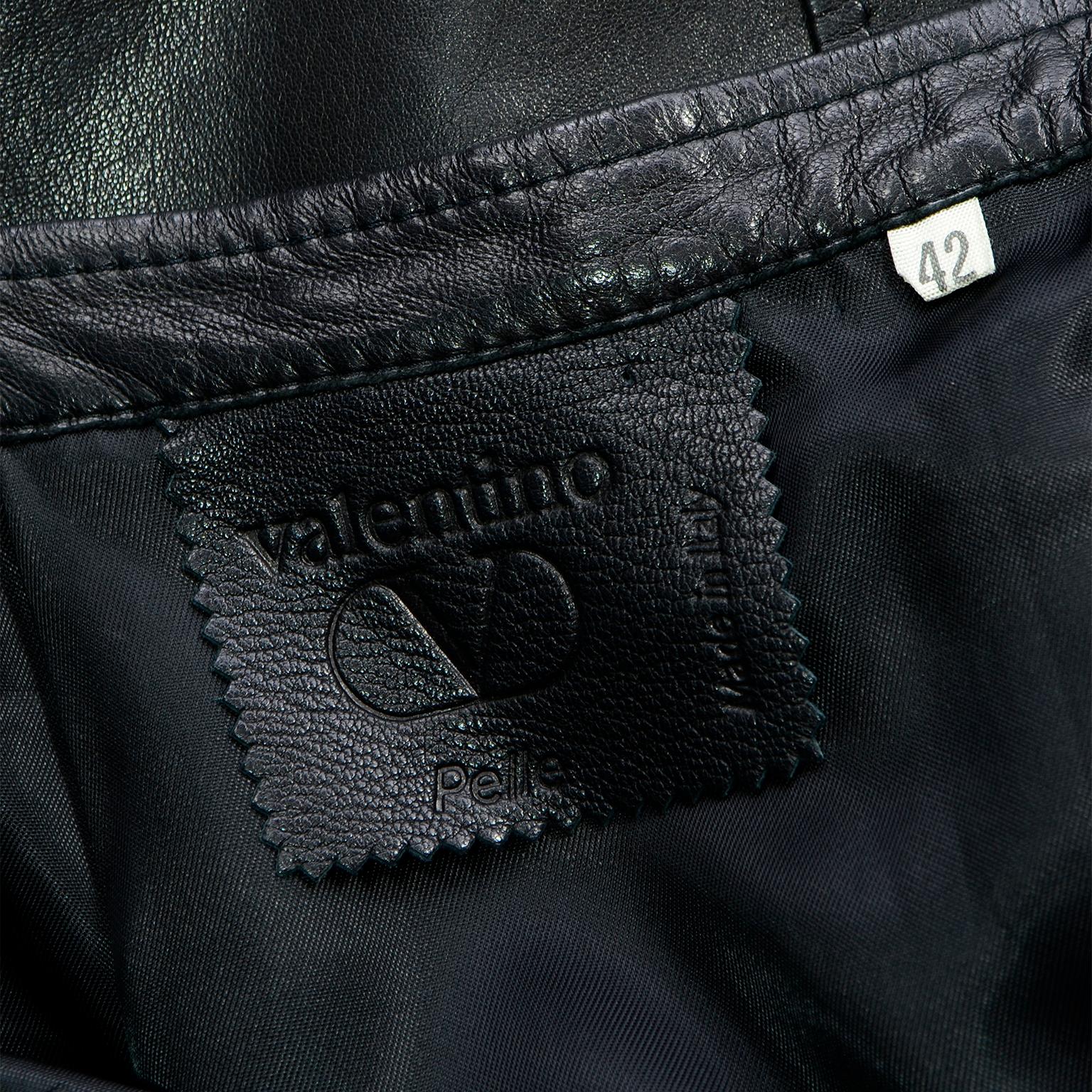 Valentino Made in Italy Black Leather Pencil Skirt w Unique Button Detail 2