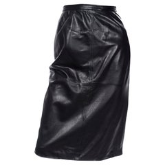 Valentino Made in Italy Black Leather Pencil Skirt w Unique Button Detail