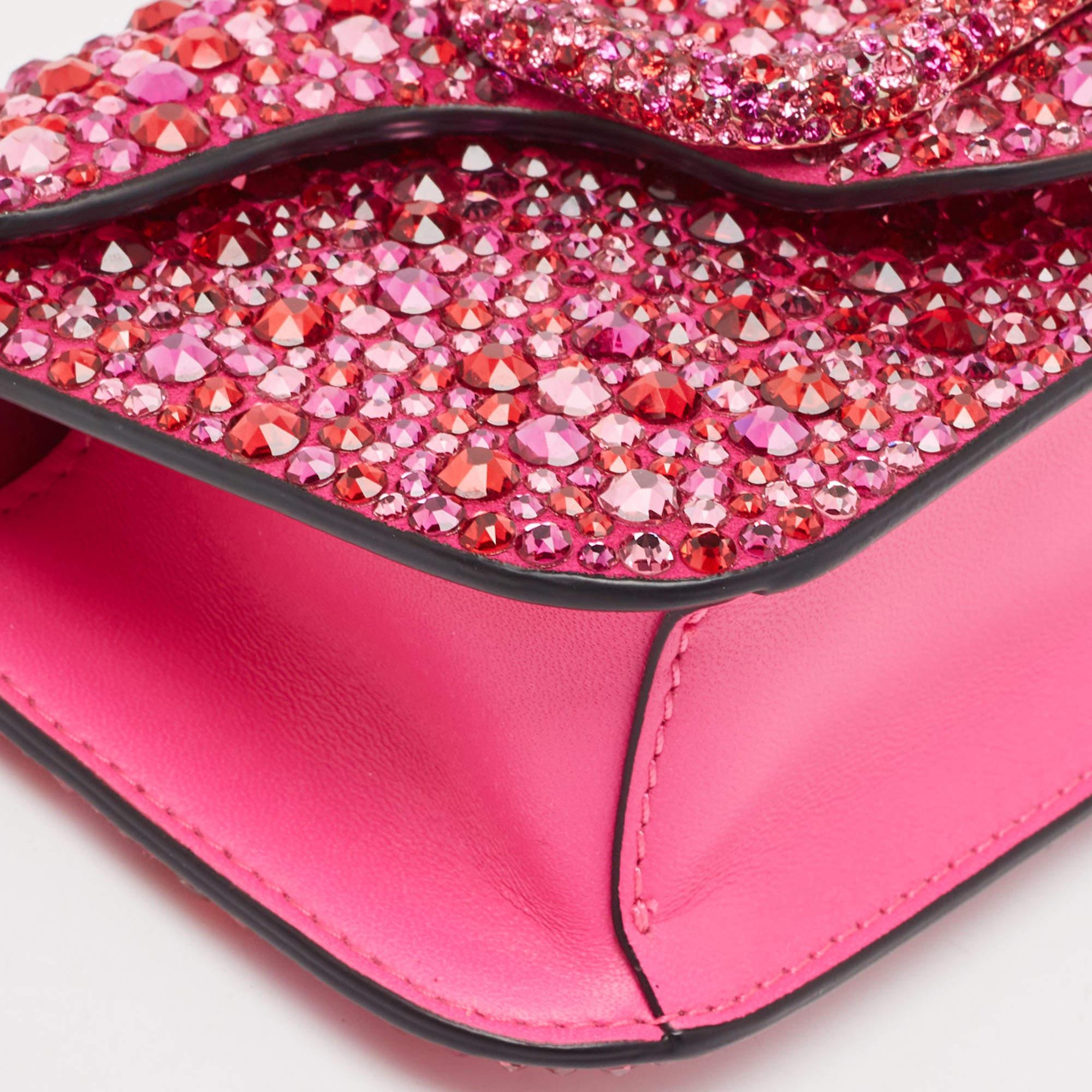 Pink Valentino Magenta Crystal Embellished Small Loco Shoulder Bag
