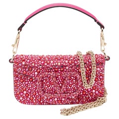 Valentino Magenta Crystal Embellished Small Loco Shoulder Bag