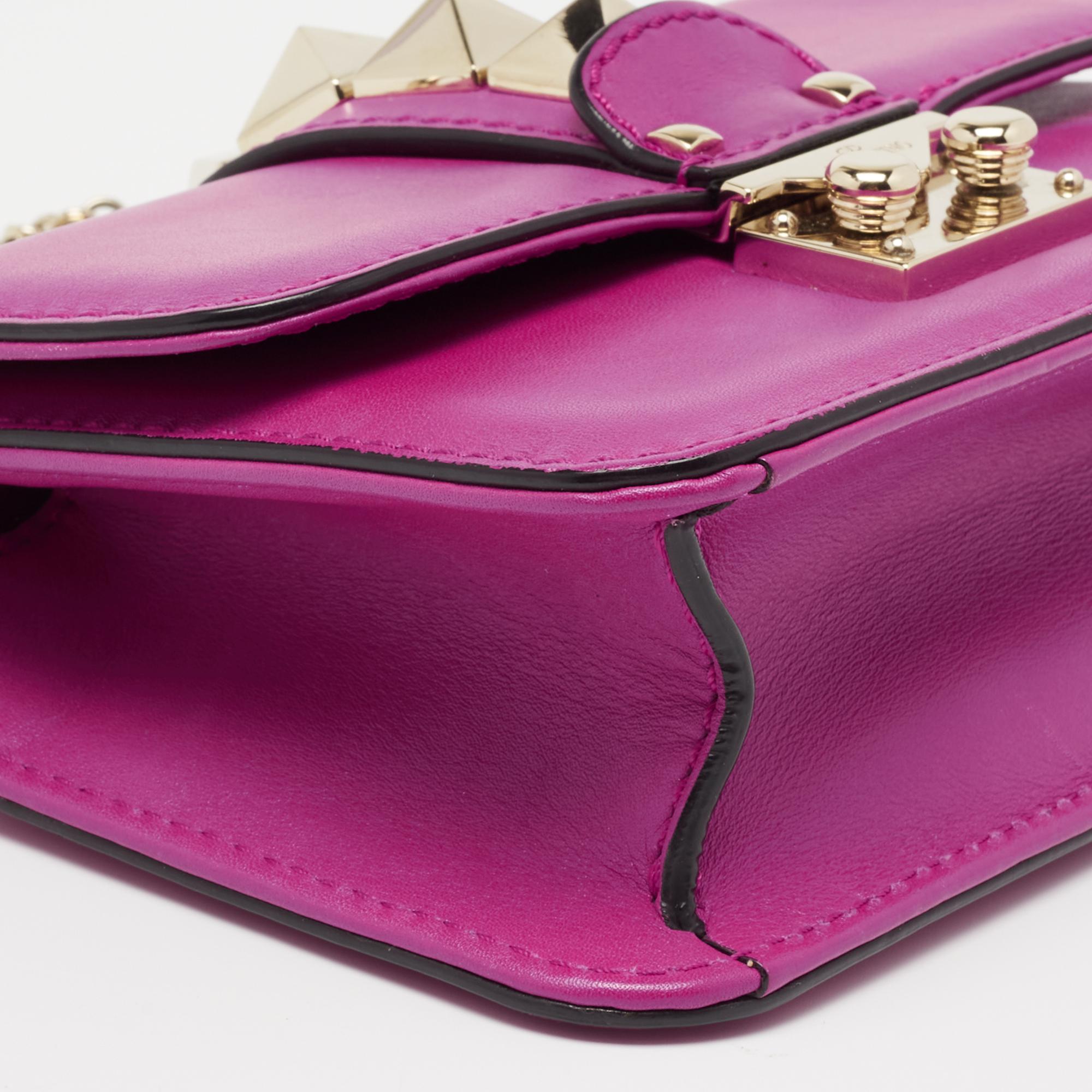 Valentino Magenta Leather Mini Rockstud Glam Lock Shoulder Bag 2