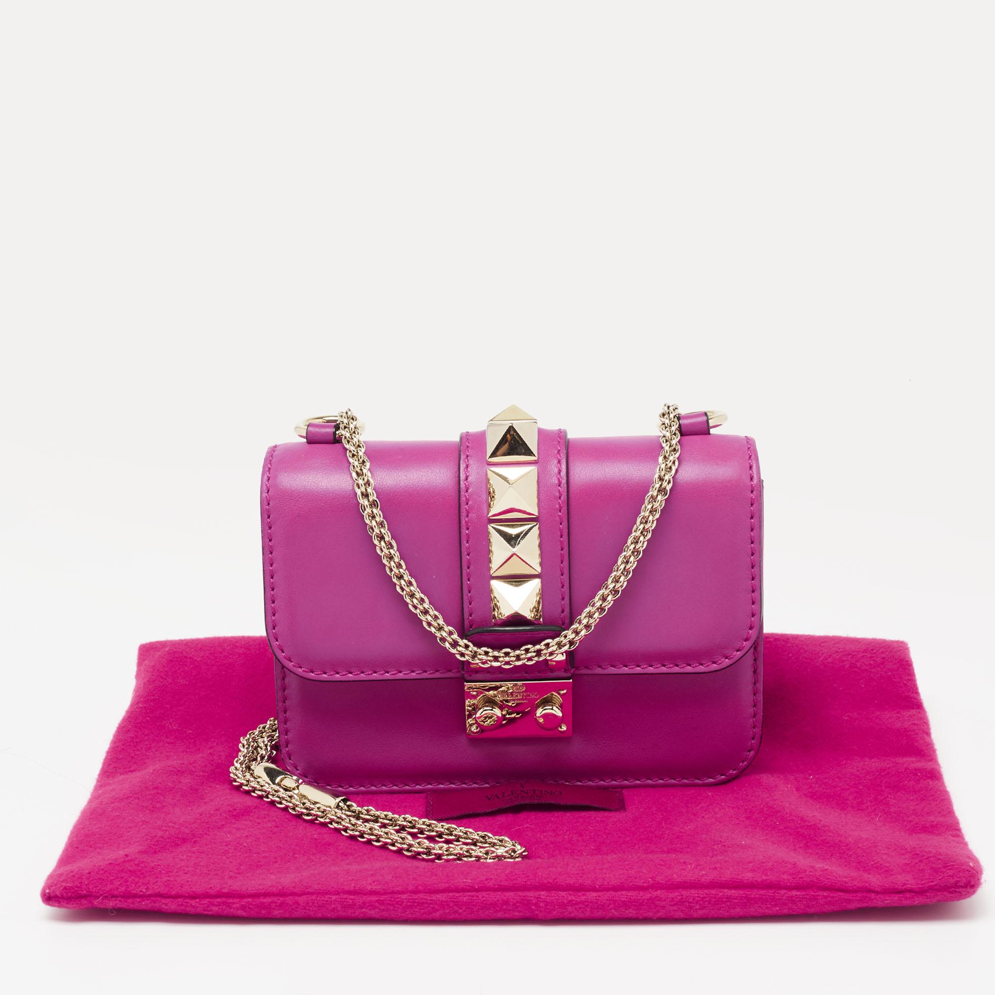 Valentino Magenta Leather Mini Rockstud Glam Lock Shoulder Bag 4