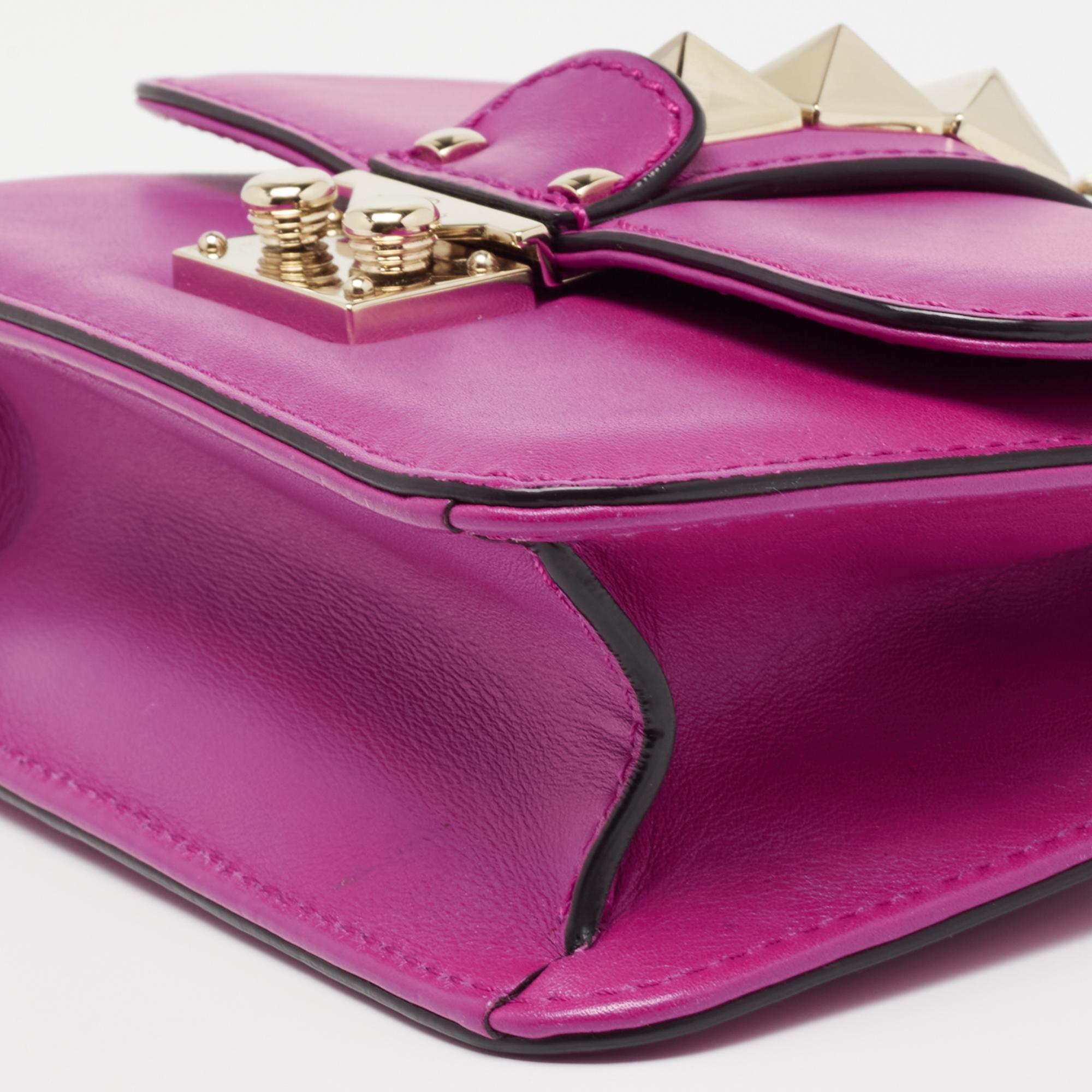 Valentino Magenta Leather Mini Rockstud Glam Lock Shoulder Bag 1