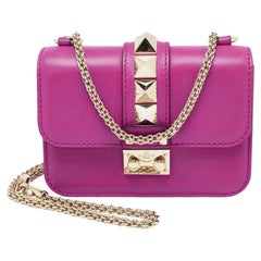 Valentino Magenta Leather Mini Rockstud Glam Lock Shoulder Bag