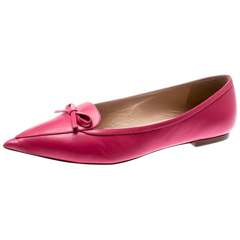 Valentino Magenta Leather Pointed Toe Bow Ballet Flats Size 39 For Sale at 1stDibs