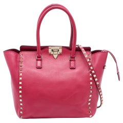 Valentino Magenta Leather Rockstud Trapeze Tote