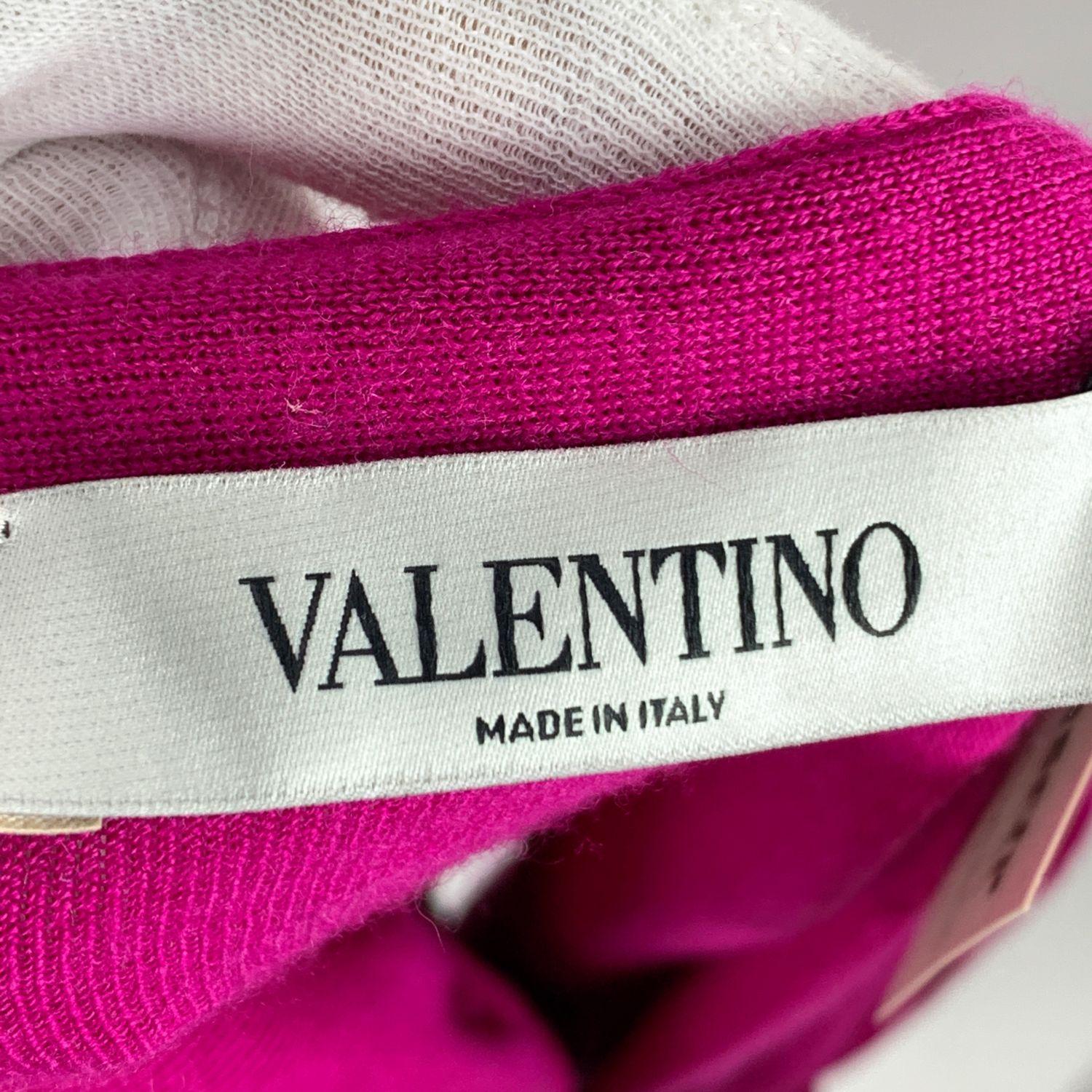 Purple Valentino Magenta Wool Silk Cashmere Cardigan with Bow Size M