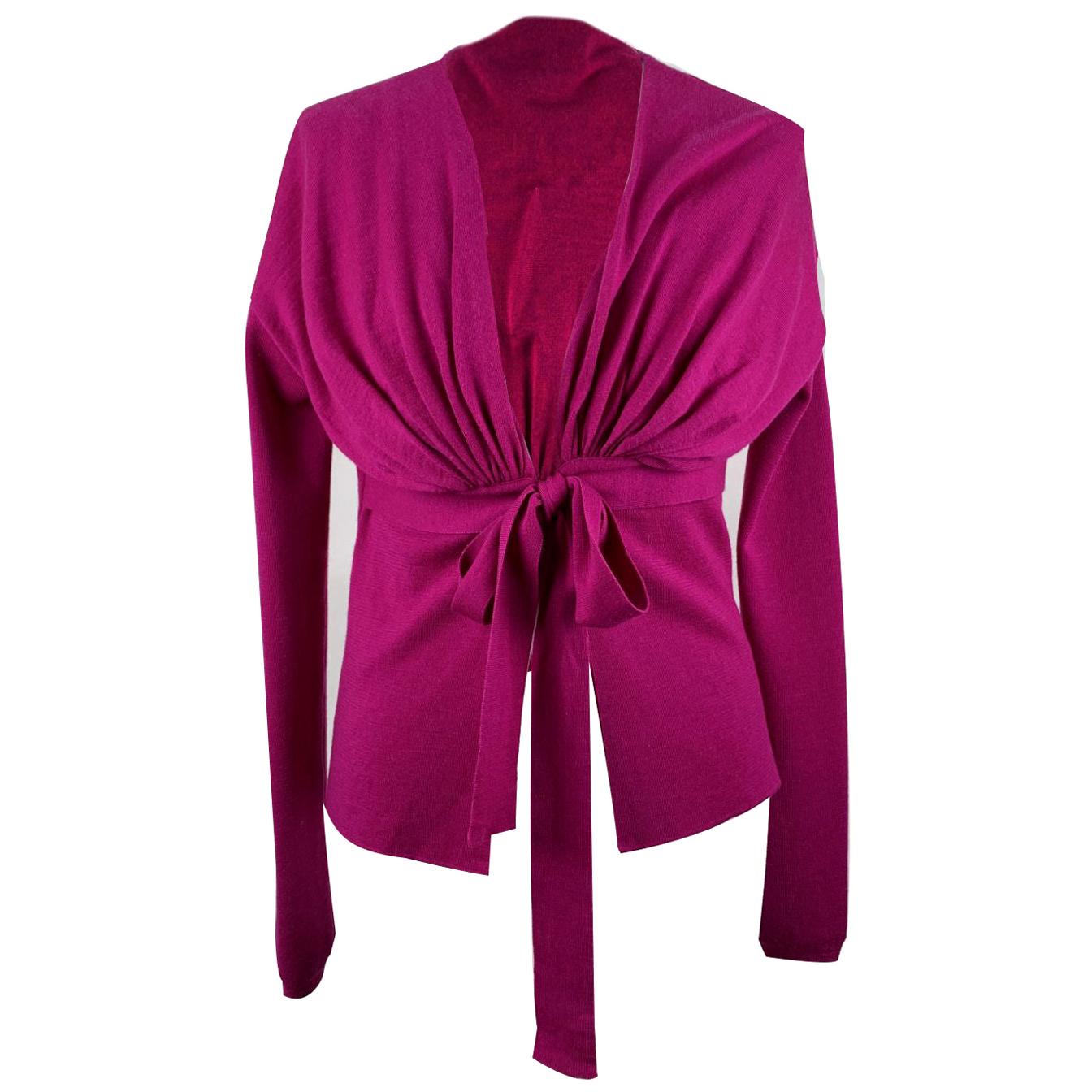 Valentino Magenta Wool Silk Cashmere Cardigan with Bow Size M