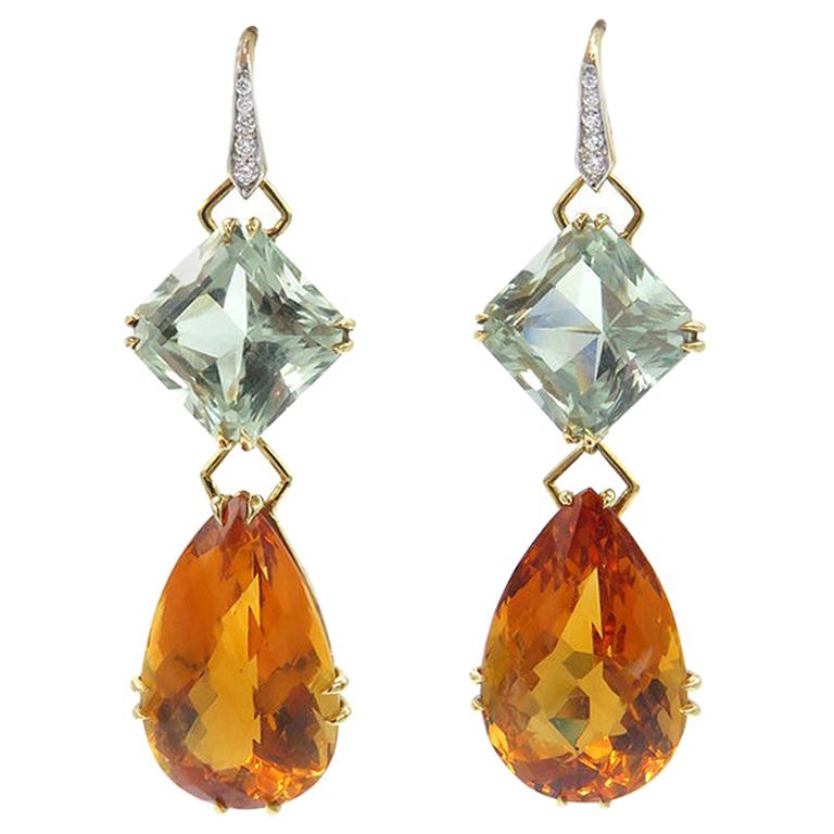 Valentino Magro 18 Karat Gold Diamond, Citrine and Topaz Earrings and Pendant For Sale