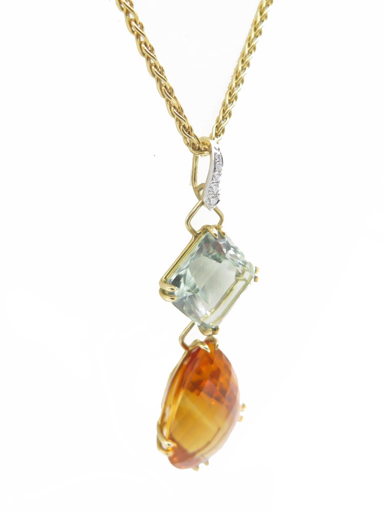 Valentino Magro 18 Karat Gold Diamond, Citrine and Topaz Earrings and Pendant For Sale 3