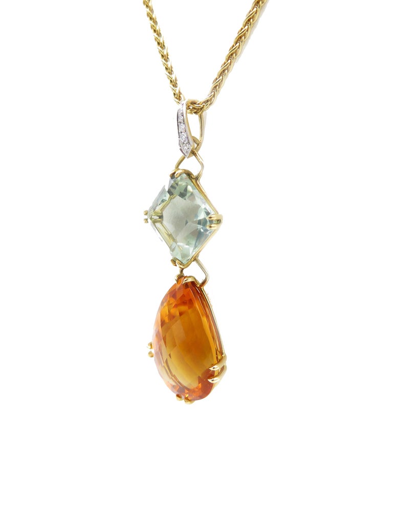 Valentino Magro 18 Karat Gold Diamond, Citrine and Topaz Earrings and Pendant For Sale 4