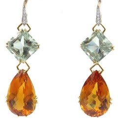Valentino Magro 18 Karat Gold Diamond, Citrine and Topaz Earrings and Pendant