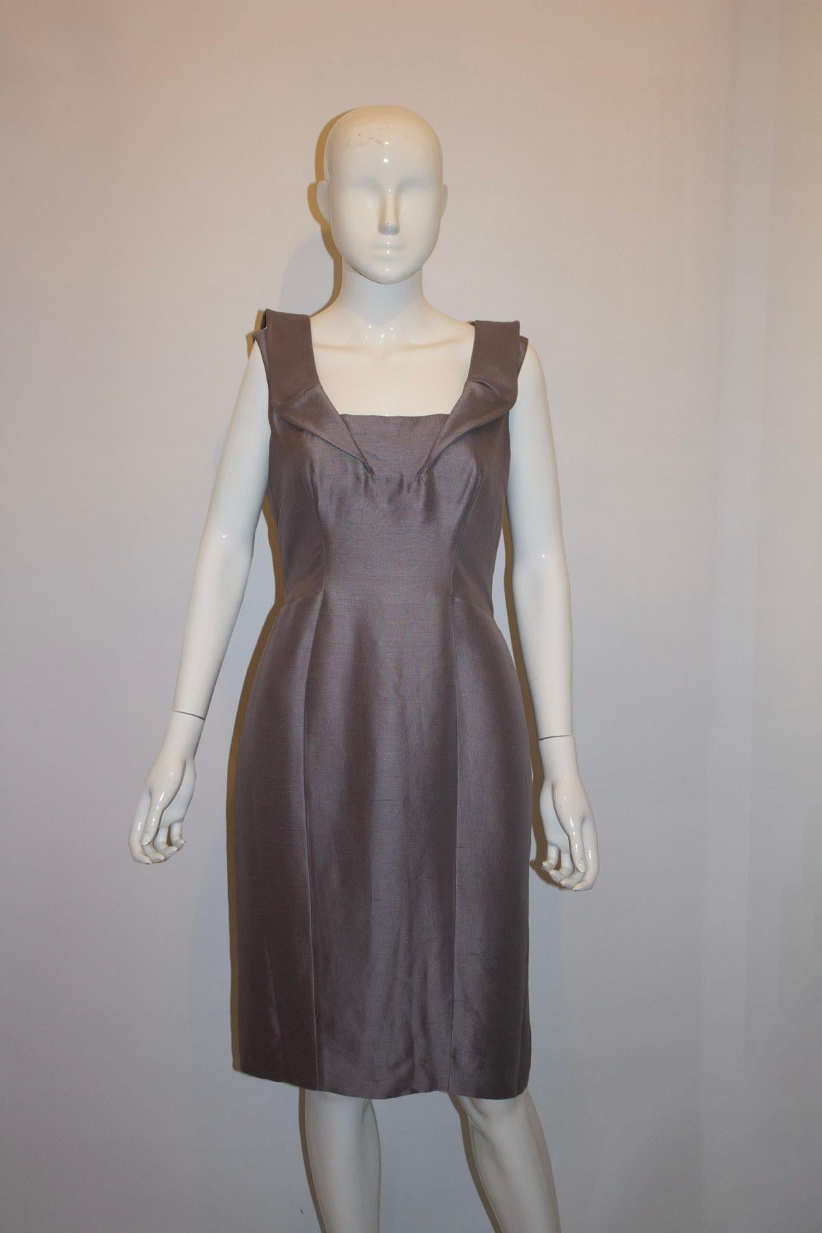 Women's Valentino Main Line Grey Silk Cocktail Dress For Sale