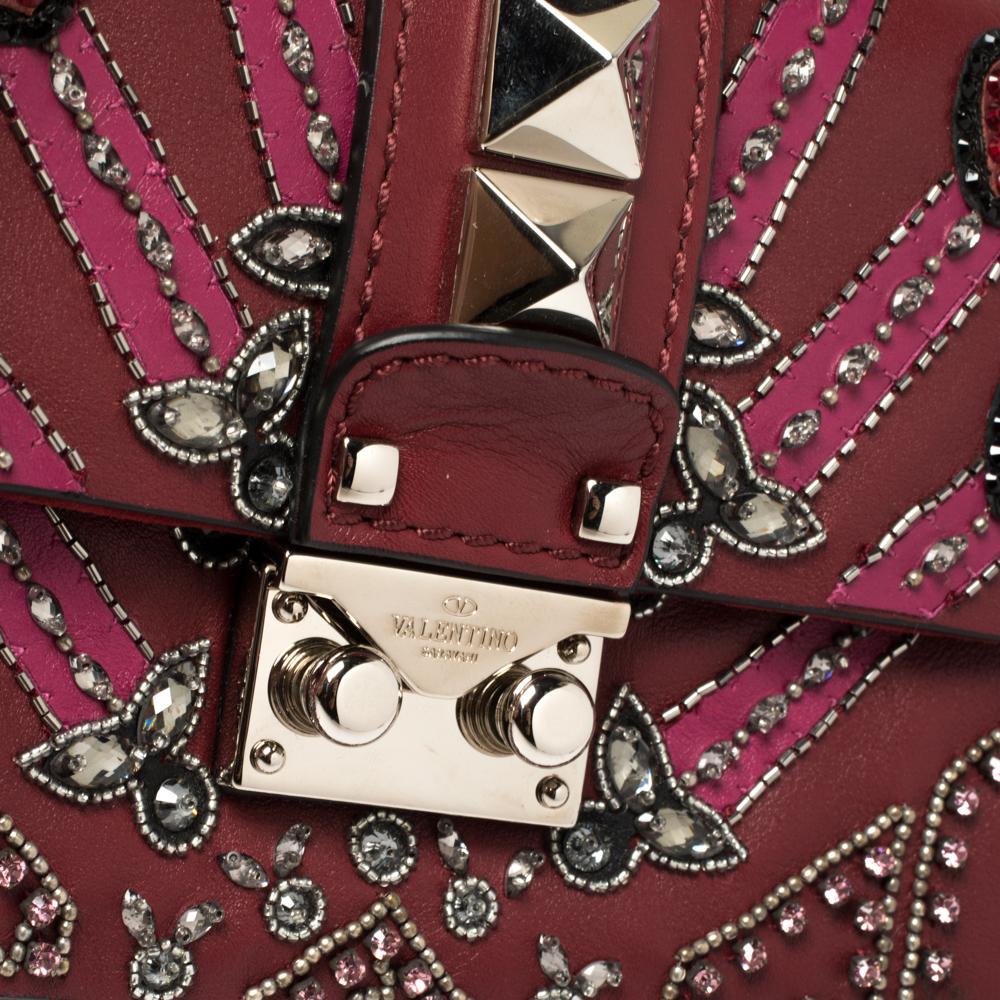 Valentino Maroon Beads Mini Love Blade Rockstud Glam Lock Shoulder Bag 3