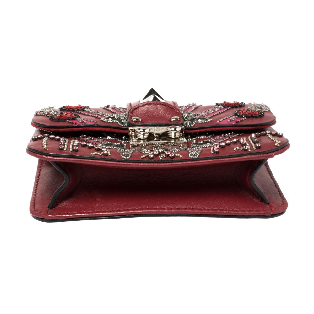Brown Valentino Maroon Beads Mini Love Blade Rockstud Glam Lock Shoulder Bag