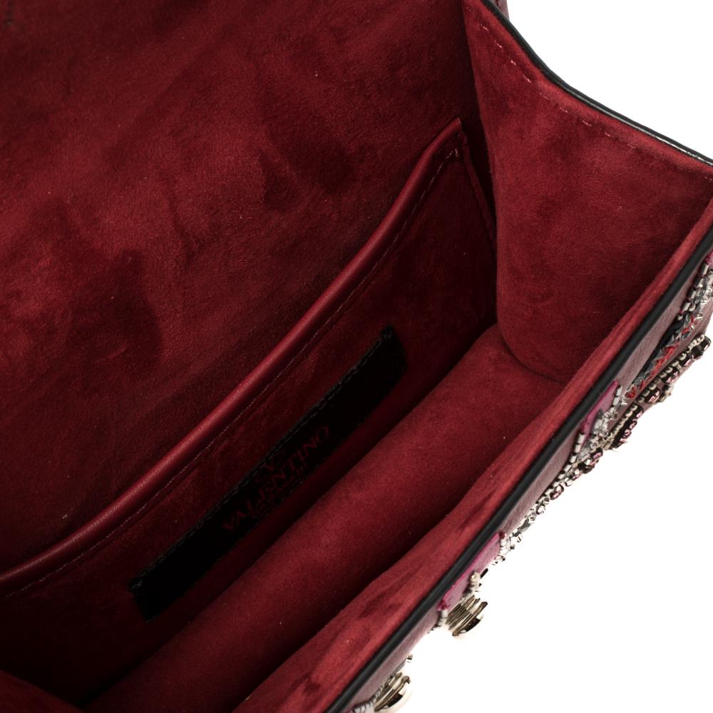 Valentino Maroon Beads Mini Love Blade Rockstud Glam Lock Shoulder Bag 2