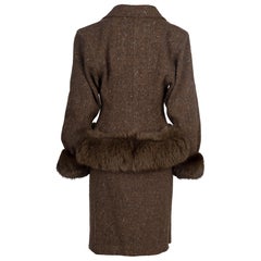 Valentino Maroon & Brauner Boucle-Wollrock Anzug - 80er Jahre