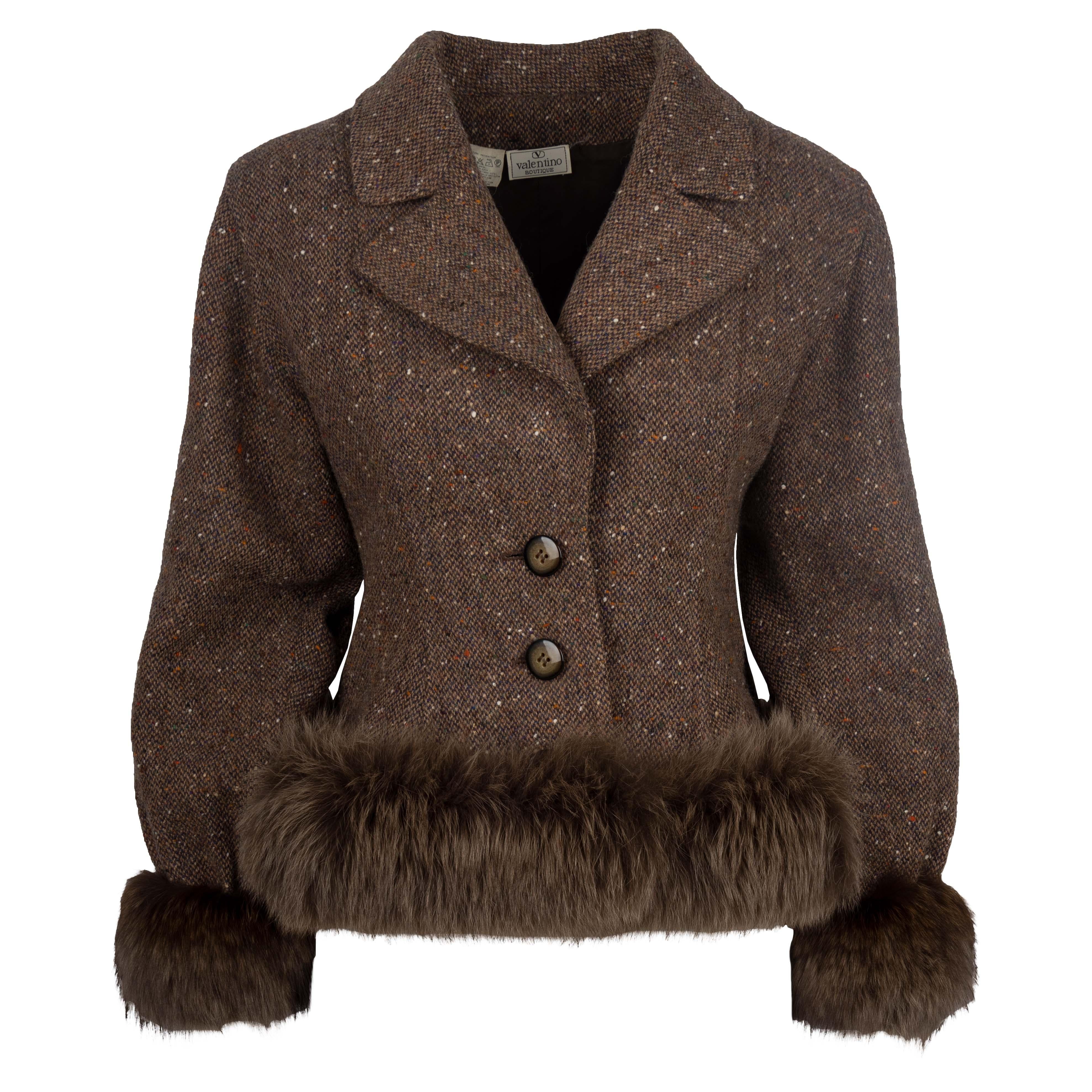 Nero Valentino Abito con gonna in lana Boucle marrone e marrone - anni '80 in vendita