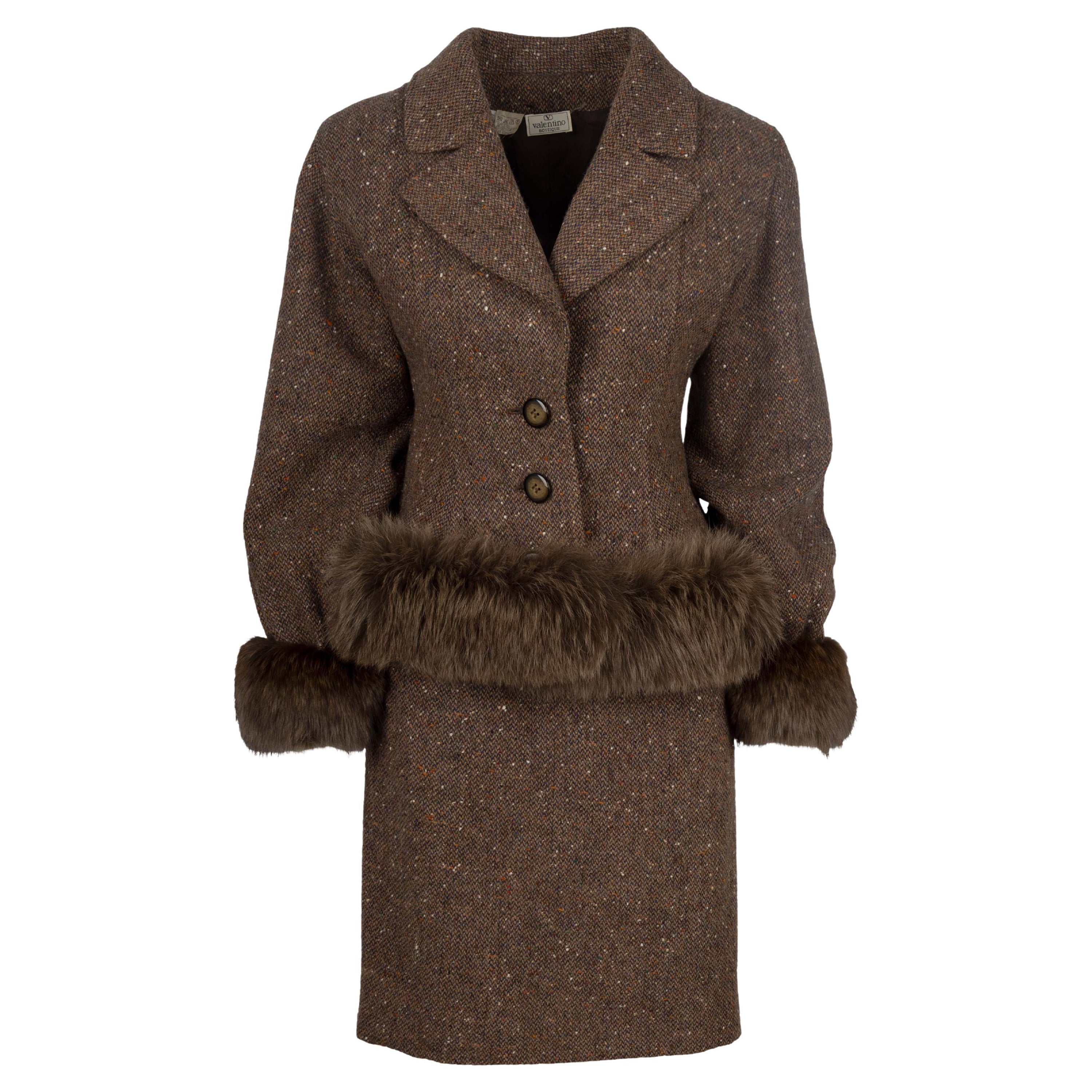 Valentino Abito con gonna in lana Boucle marrone e marrone - anni '80