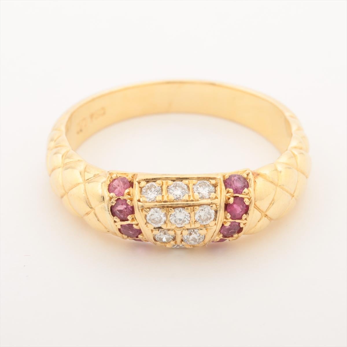 Rough Cut Valentino Matelasse Diamond Ruby Ring Yellow Gold For Sale