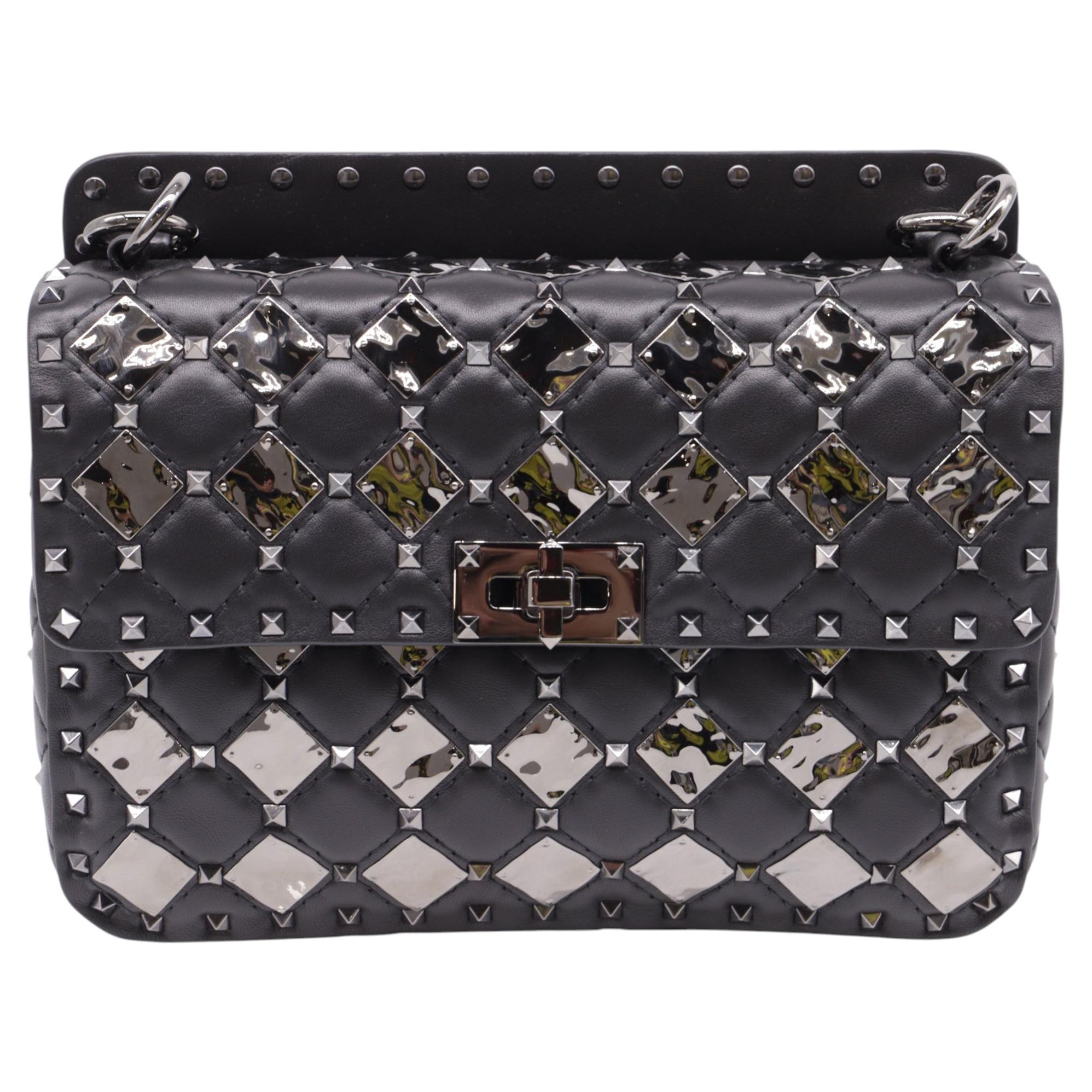 Valentino Medium Rockstud Spike.It With Metal Rhombus Detail Shoulder Bag in Black Leather