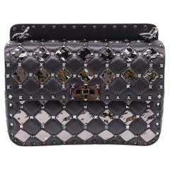 Valentino Medium Rockstud Spike.It With Metal Rhombus Detail Shoulder Bag in Black Leather