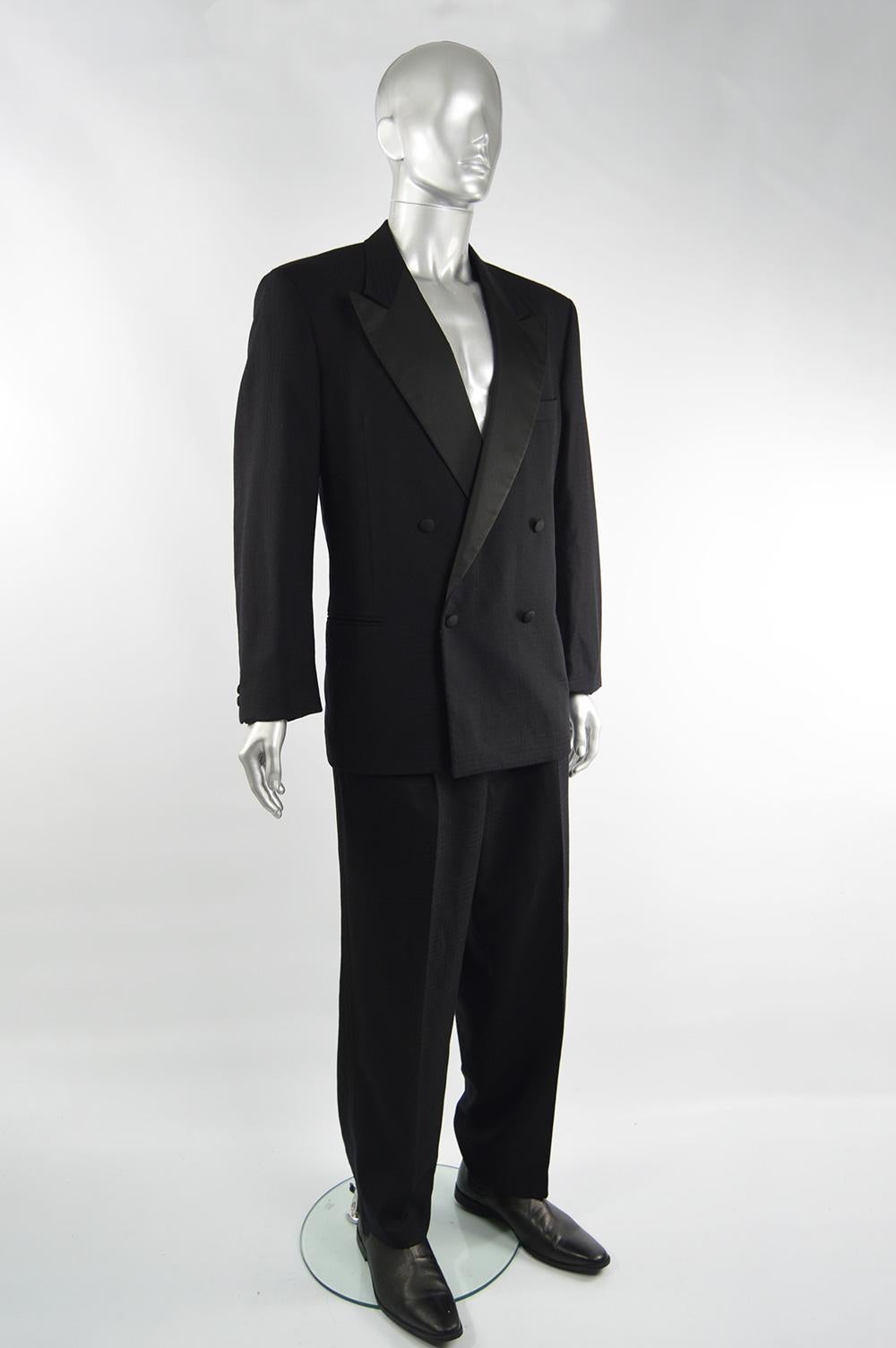 Valentino Men's 1980s Vintage Black Double Breasted Formal Tuxedo Suit ...