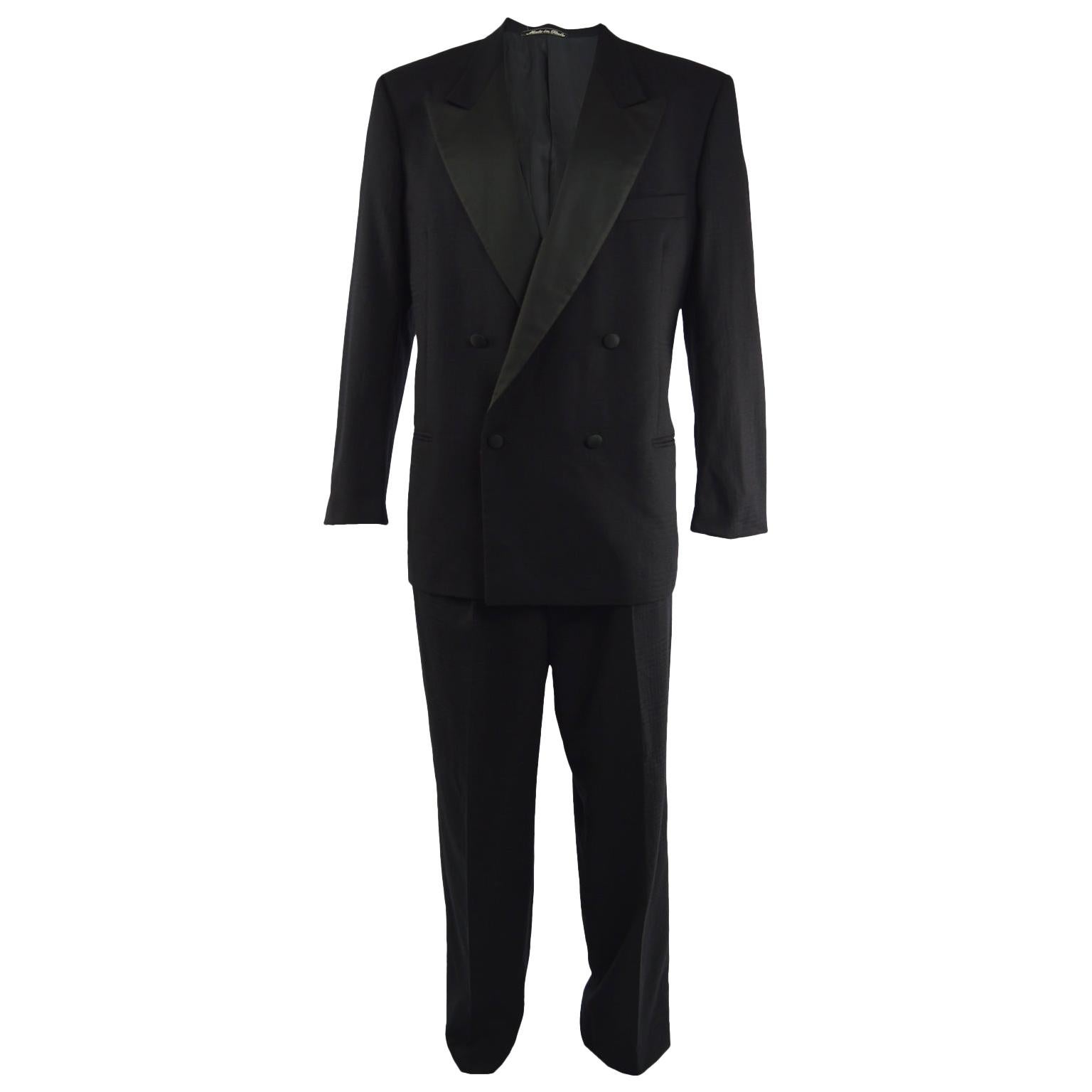 Valentino Men's 1980s Vintage Black Double Breasted Formal Tuxedo Suit ...