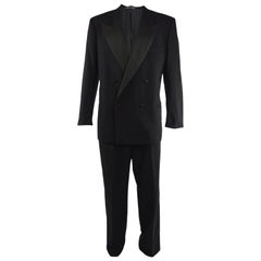 Valentino Men's 1980s Retro Black Double Breasted Formal Tuxedo Suit