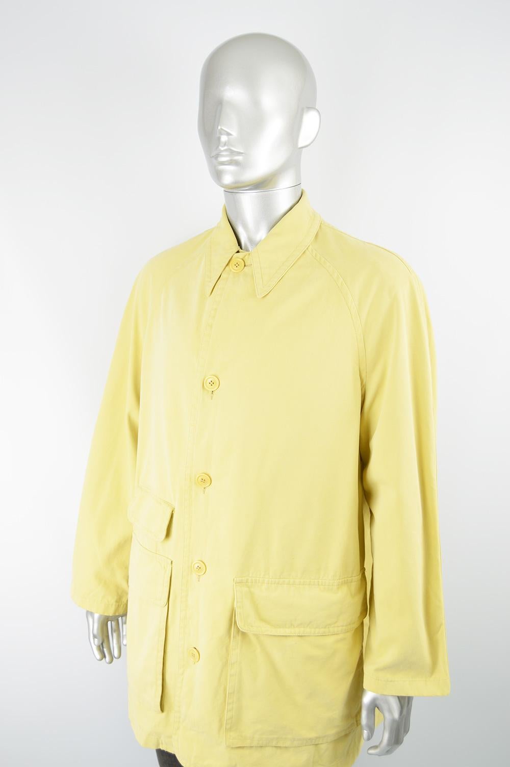 Valentino Men's Vintage 1980s Pastel Yellow Cotton Jacket Coat, 1980s In Good Condition In Doncaster, South Yorkshire